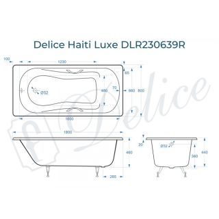Ванна чугунная Delice Haiti Luxe DLR230639R 180х80 с отверстиями под ручки